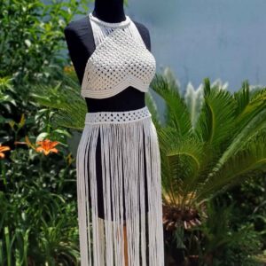 Handgemaakte Boho Macramé Jurk – Wit