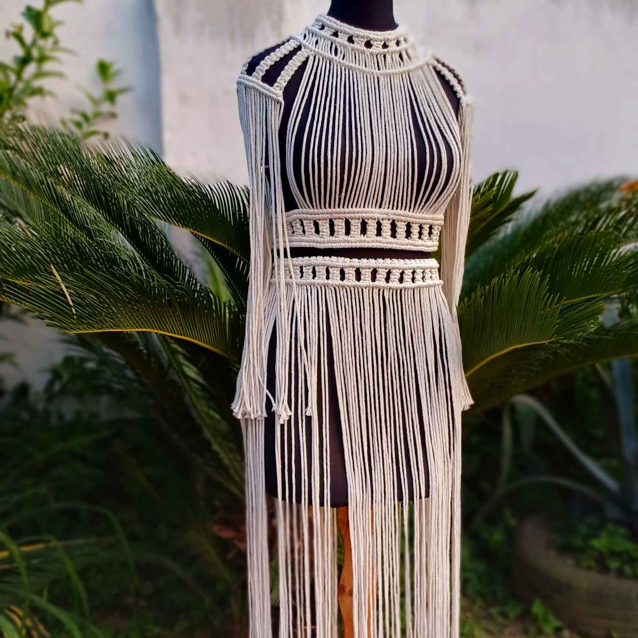 Handgemaakte Boho Macramé Jurk – Melkachtig Wit