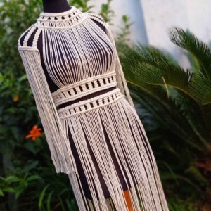 Handgemaakte Boho Macramé Jurk – Melkachtig Wit