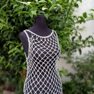 Handgemaakte macramé jurk – Grijze Strandstijl