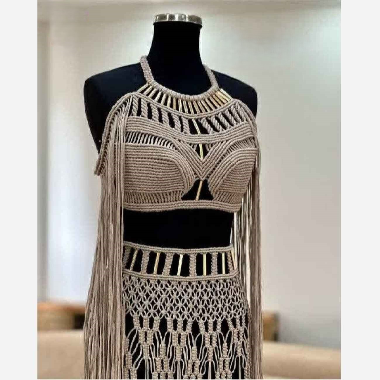 Handgemaakte macramé jurk – Boho stijl Cream