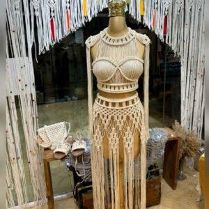 Handgemaakte macramé jurk – Stijlvolle Crop top en rok