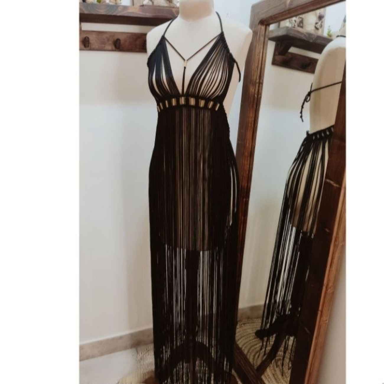 Handgemaakte macramé jurk – Zwarte Strandwandeling