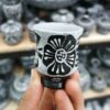 Handgemaakte Stenen Koffiekop met Blad- & Bloemontwerp (2-delig)