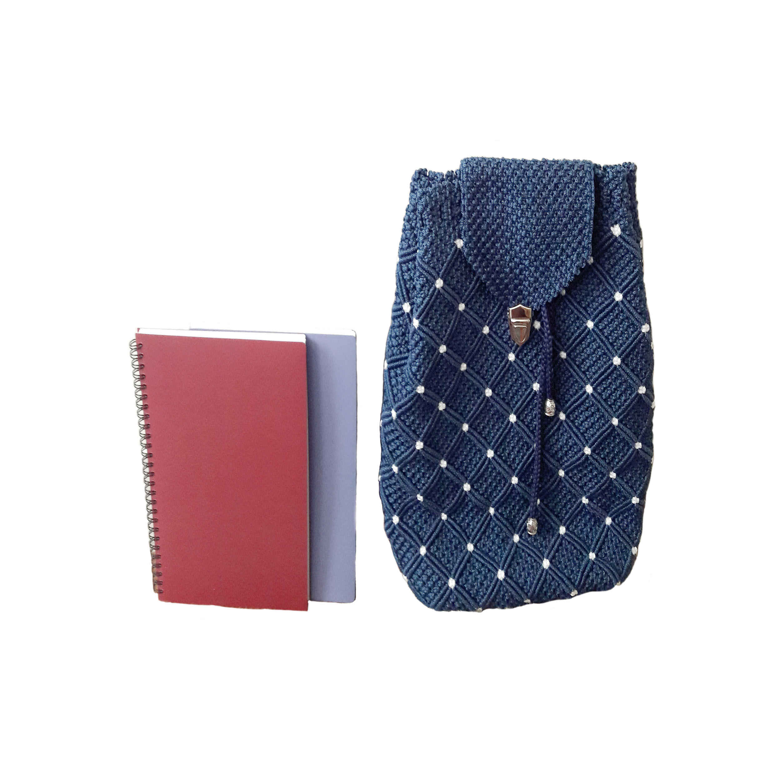 Handmade Crochet Casual Backpack – Navy Blauw