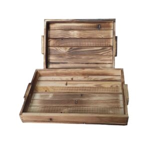 Handgemaakte houten dienbladen met handvatten (Set van 2)