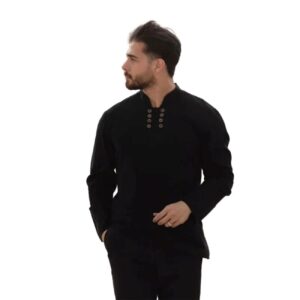 Islamitische Tuniek voor Moslimmannen met 8 Knopen in Zwart – Ideaal voor Dagelijks Gebruik