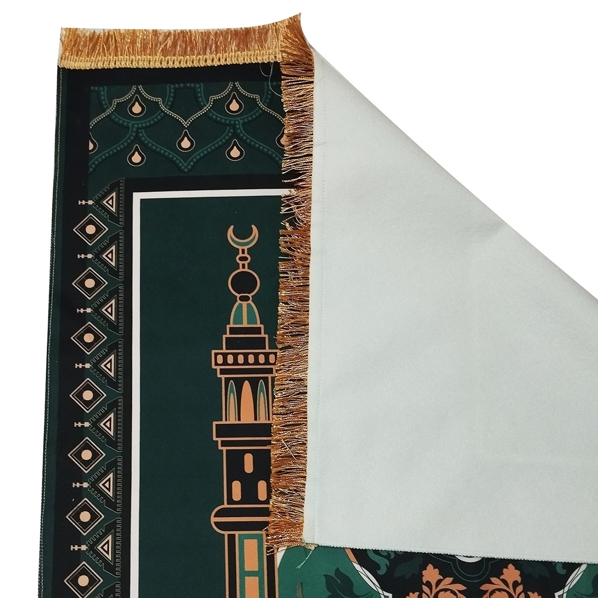 Islamitisch Fluwelen Gebedskleed – Madinah Ontwerp Groen