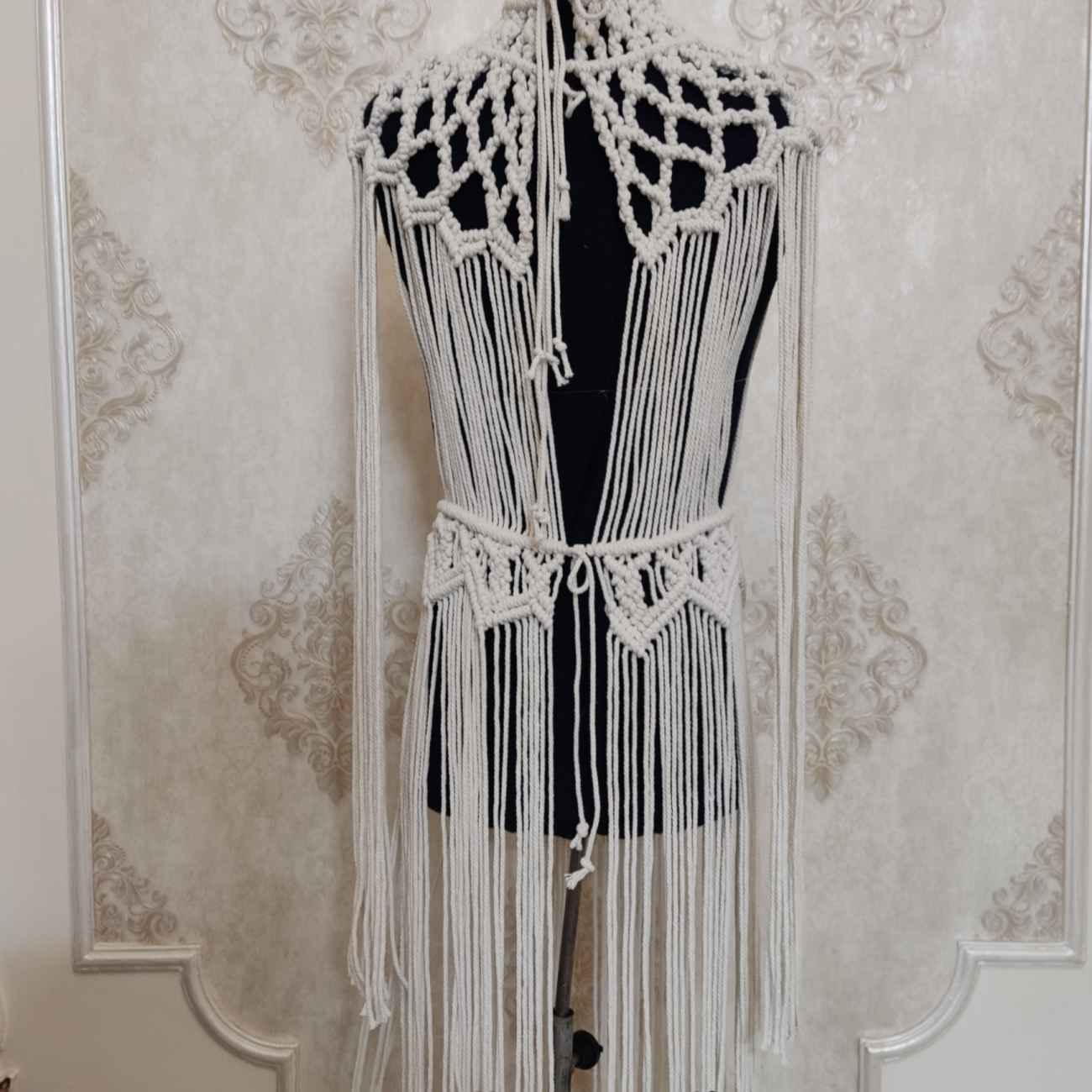 Luxe macramé jurk met knoopdetails – Melkwit