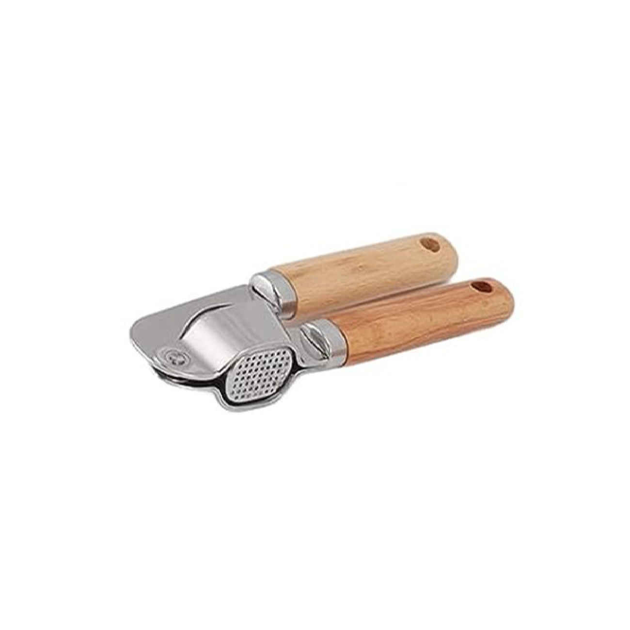 Handmatige knoflookpers met houten handvat