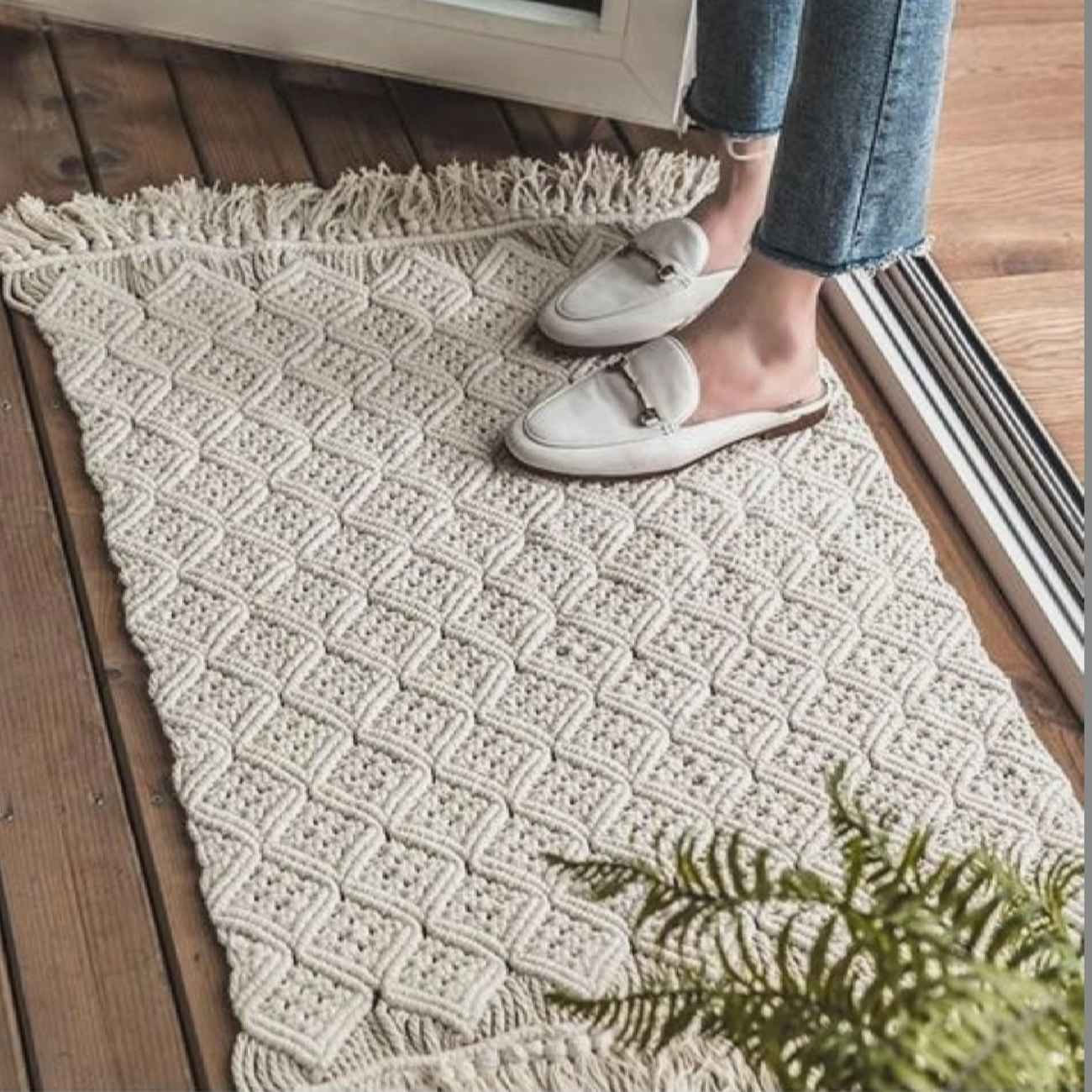 Perzisch boho macramé vloerkleed – Melkachtig Wit
