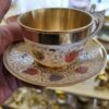 Perzische Messing Theekop & Schotel Set met Minakari Ontwerp (x6)