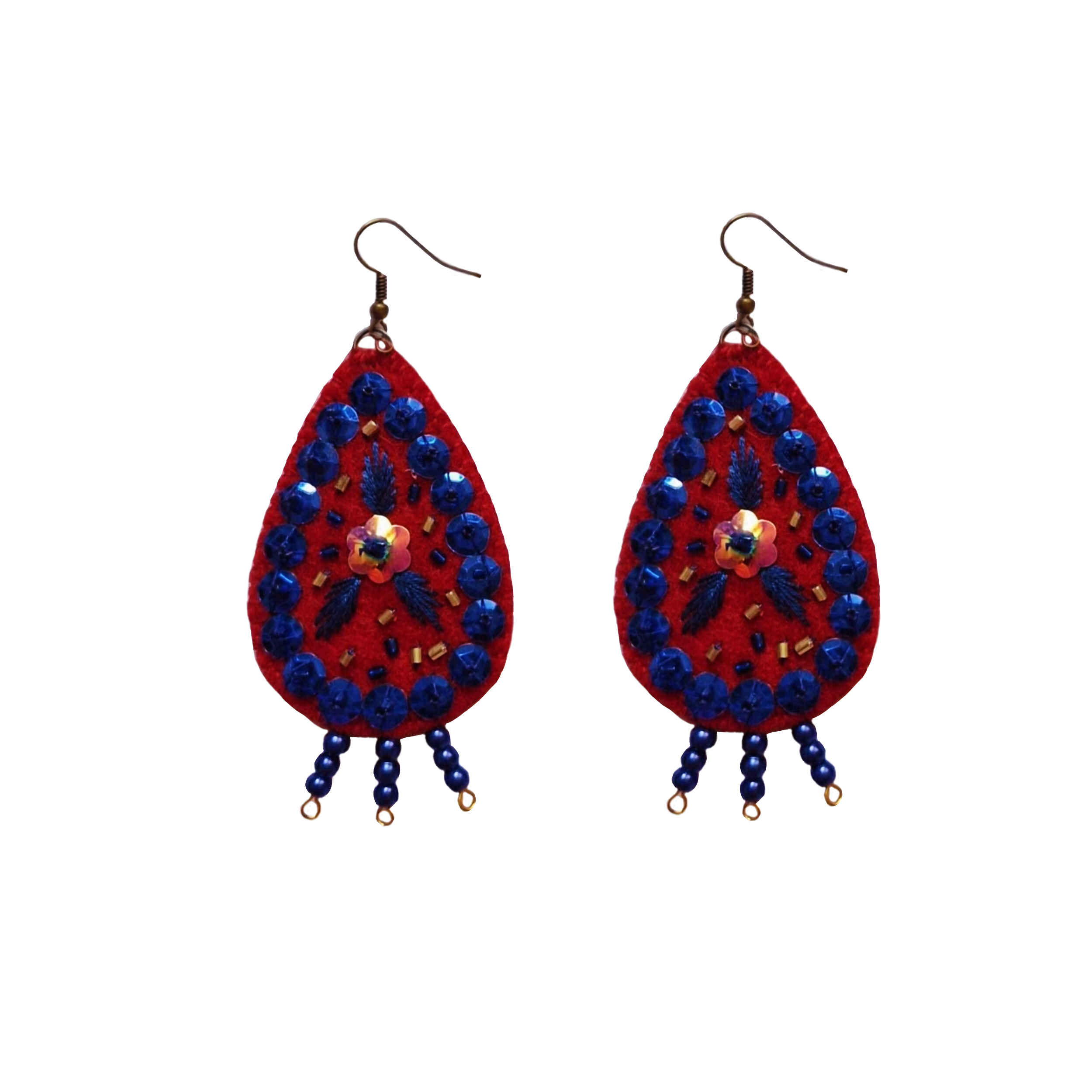 Perzische Geborduurde Hanger Oorbellen Bohemian Stijl in Rood