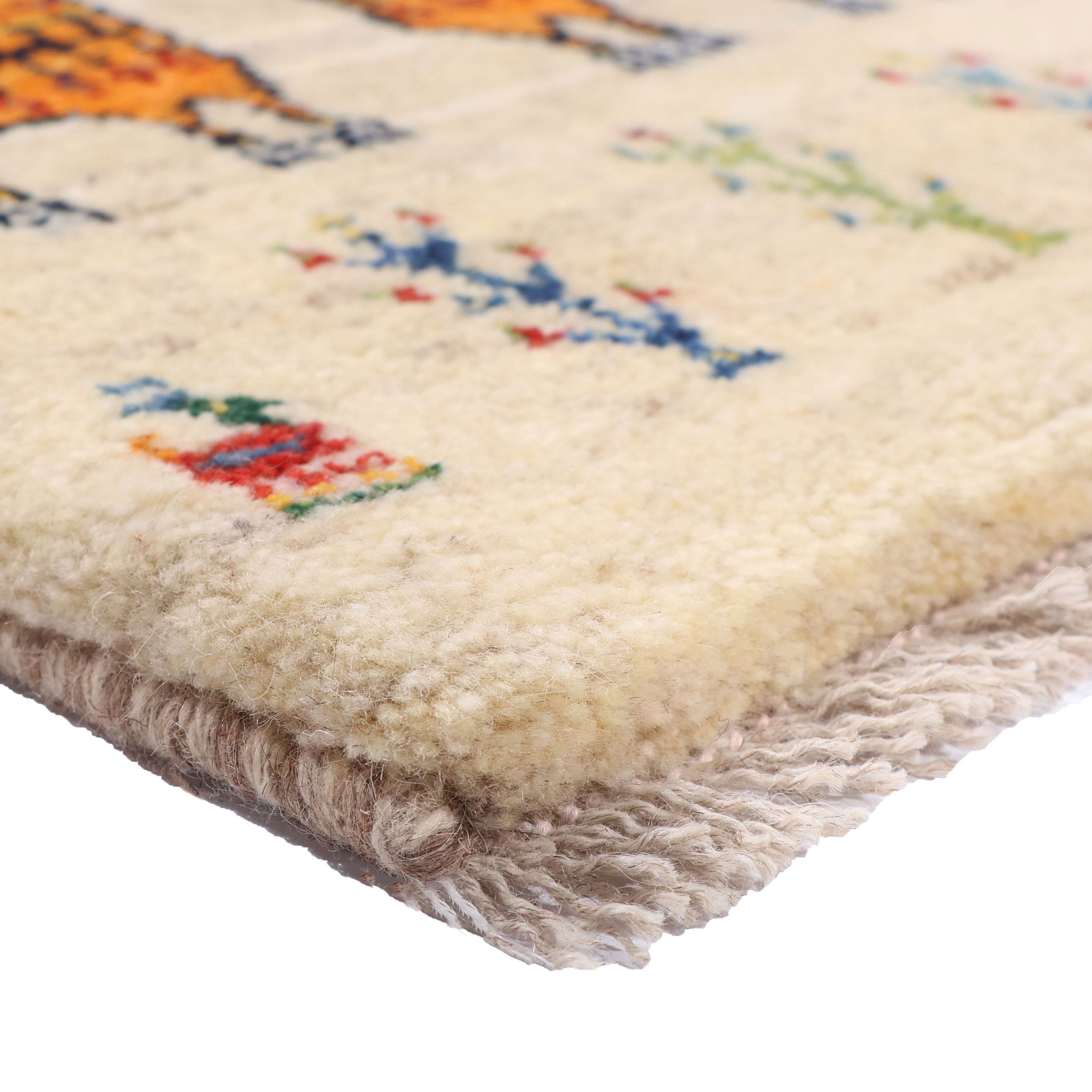 Handgeknoopt Perzisch Gabbeh tapijt met kattenmotieven – Crème, Wol