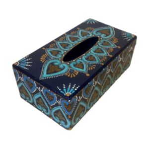 Houten Tissuedoos in Blauw met Bloem & Hart Ontwerp