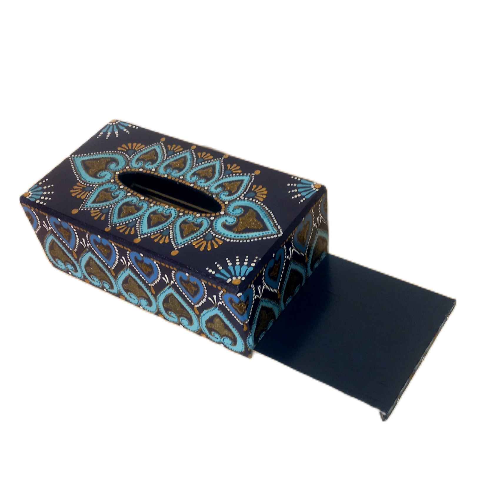 Houten Tissuedoos in Blauw met Bloem & Hart Ontwerp