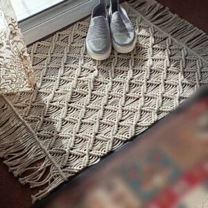 Perzisch handgeweven boho macramé vloerkleed – Melkachtig