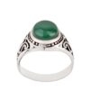Persian Men’s Silver Ring with Cylindrical Band and Agate Stone in Green