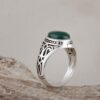 Persian Men’s Silver Ring with Cylindrical Band and Agate Stone in Green