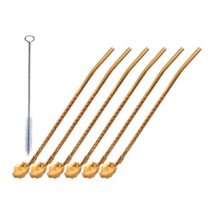 Set van 6 Stalen Barlepels – Goud met Bloenmotief