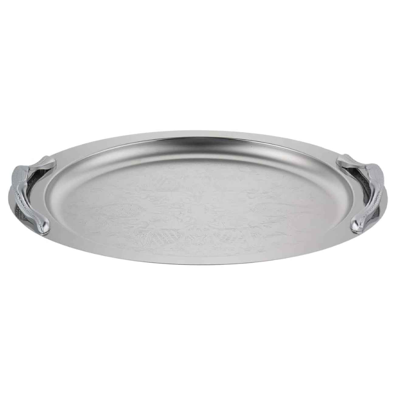 Traditioneel roestvrijstalen dienblad – Elegant zilverkleurig rond dienblad