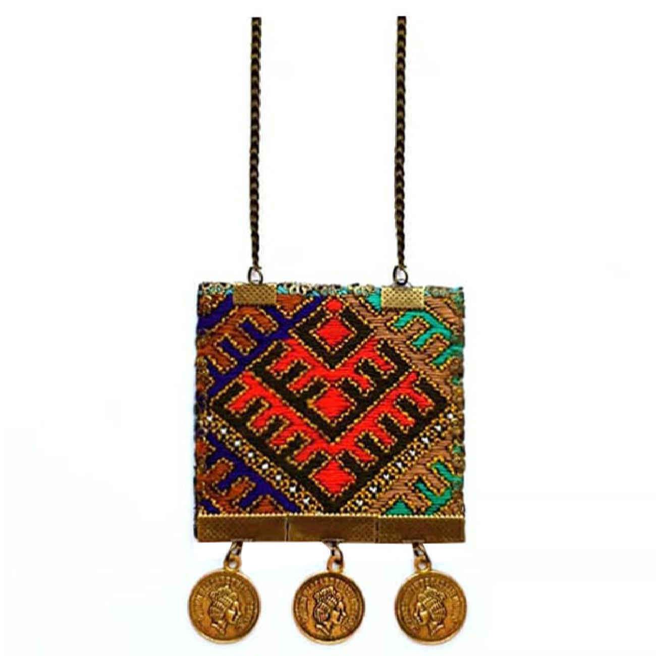 Traditionele Perzische geborduurde ketting met ketting en muntontwerp