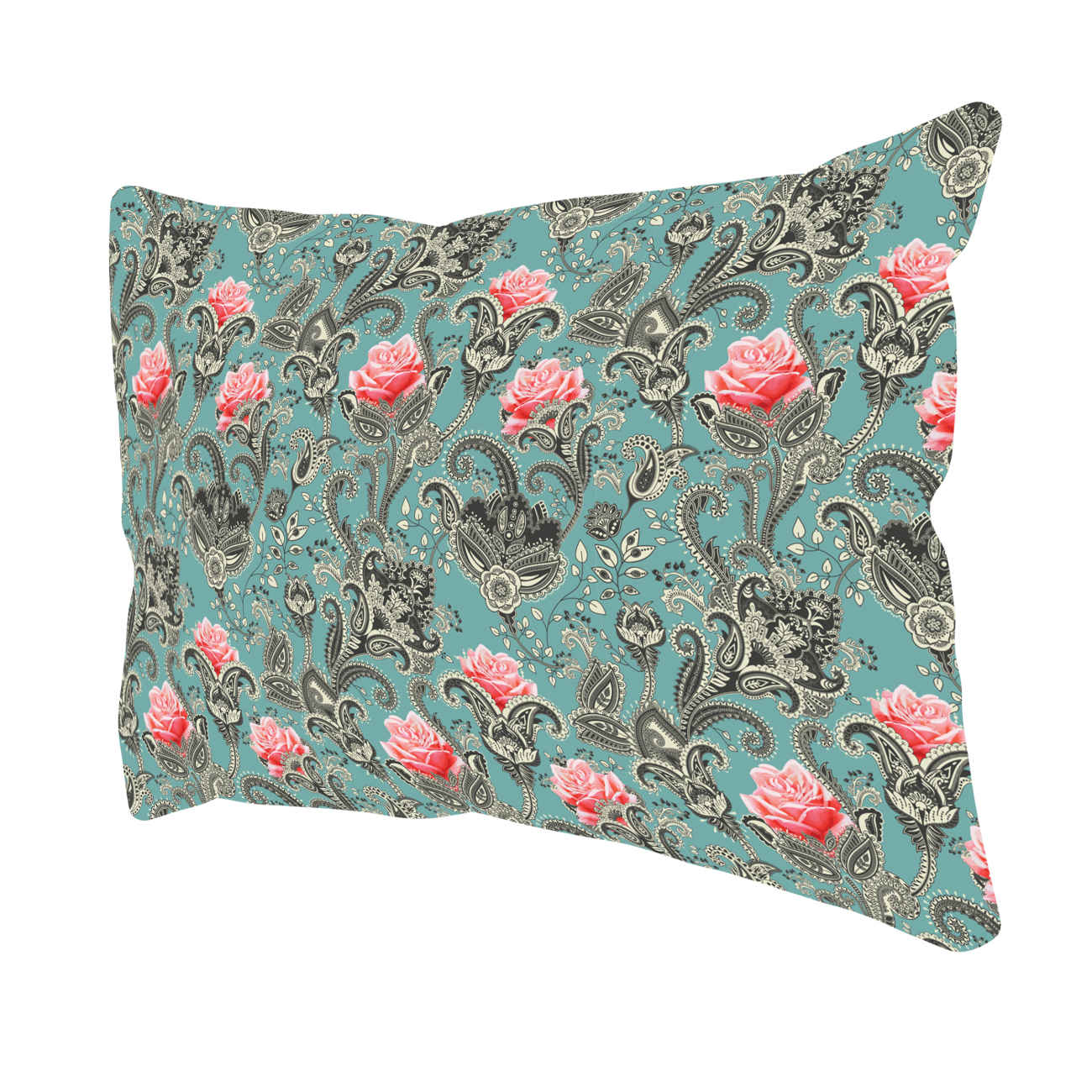 Vintage bloemen kussensloop met roze rozen – Dubbelzijdig (set van 2)