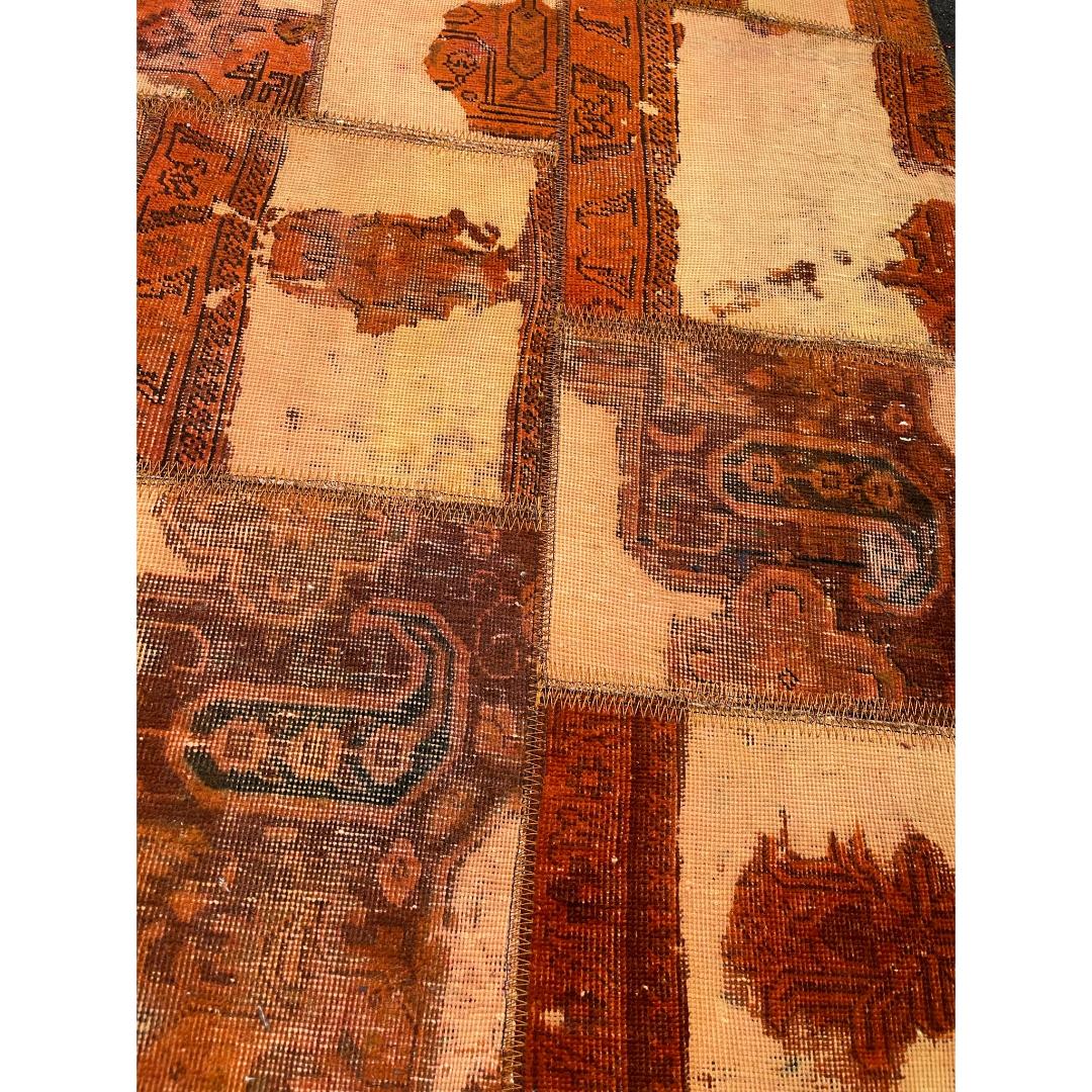 Vintage Patchwork Tapijt Baksteenrood – Geometrisch Wol