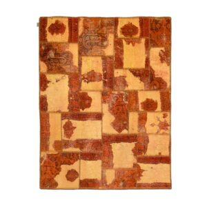 Vintage Patchwork Tapijt Baksteenrood – Geometrisch Wol