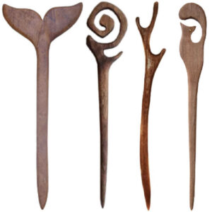 Houten Haarstok Handgemaakt Bruin – Groep van 4