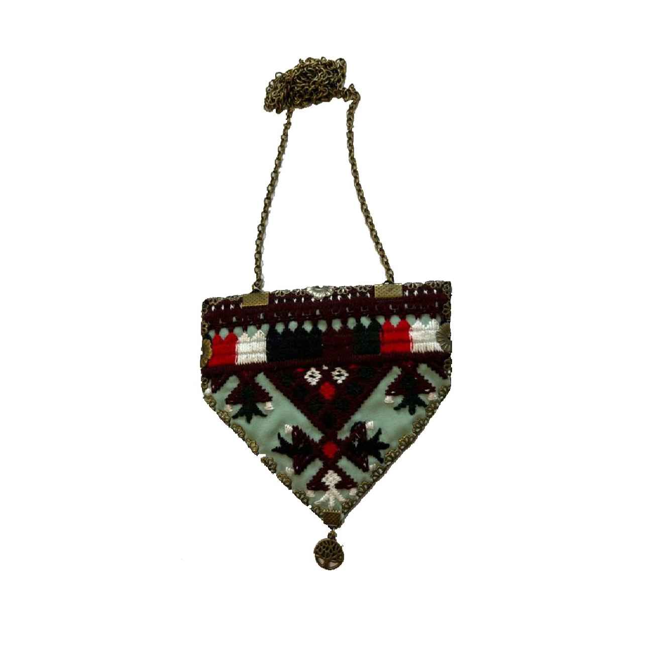 Iraanse geborduurde ketting – Groen Geometrisch