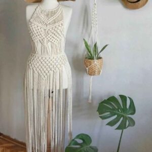 Handgemaakte Boho Macramé Jurk – Cream