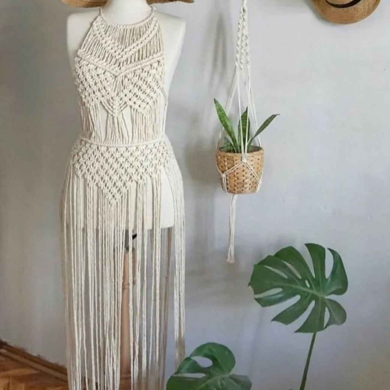 Handgemaakte Boho Macramé Jurk – Cream