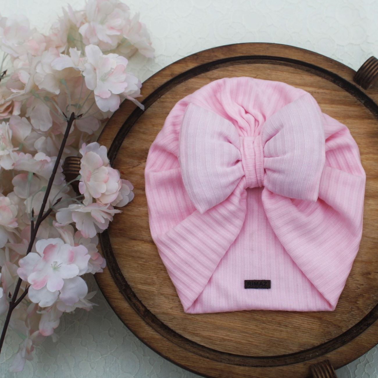 Baby Tulband – Roze met Strik Stijl