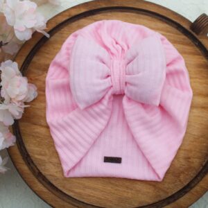 Baby Tulband – Roze met Strik Stijl