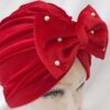 Baby Tulband – Rood met Strik & Parel Model