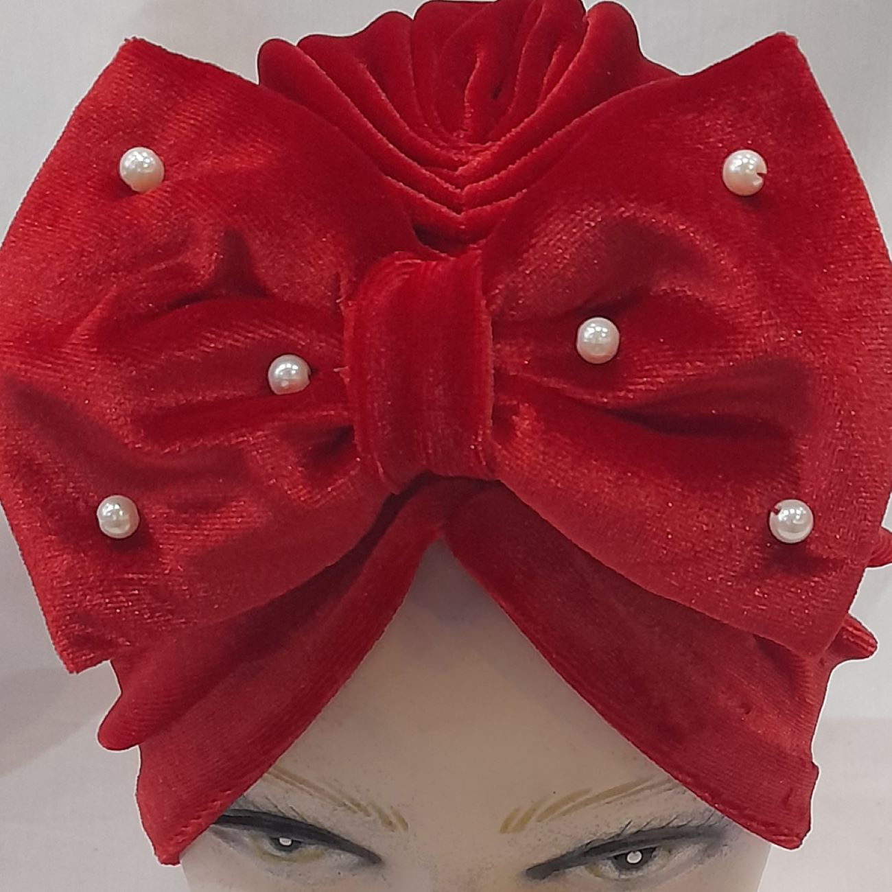 Baby Tulband – Rood met Strik & Parel Model