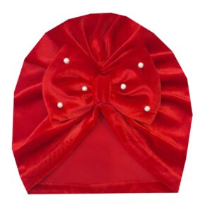 Baby Tulband – Rood met Strik & Parel Model