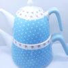 Keramisch Dubbel Theepot Set – Blauw Polkadot