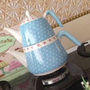 Keramisch Dubbel Theepot Set – Blauw Polkadot