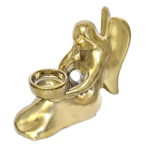 Decoratieve Keramische Kandelaar – Chic met Engel Ontwerp in Goud