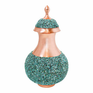 Decoratieve Koperen Fles – Perzisch Ambachtelijk met Prominent Turkoois Inleg Ontwerp