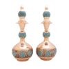 Decoratieve Koperen Fles – Perzisch Ambachtelijk Turkoois Inleg (Set van 2)