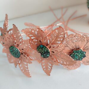 Decoratieve Koperen Bloem met Turkoois Inleg – Artistieke Bloemenkunst voor Woondecoratie (10x)