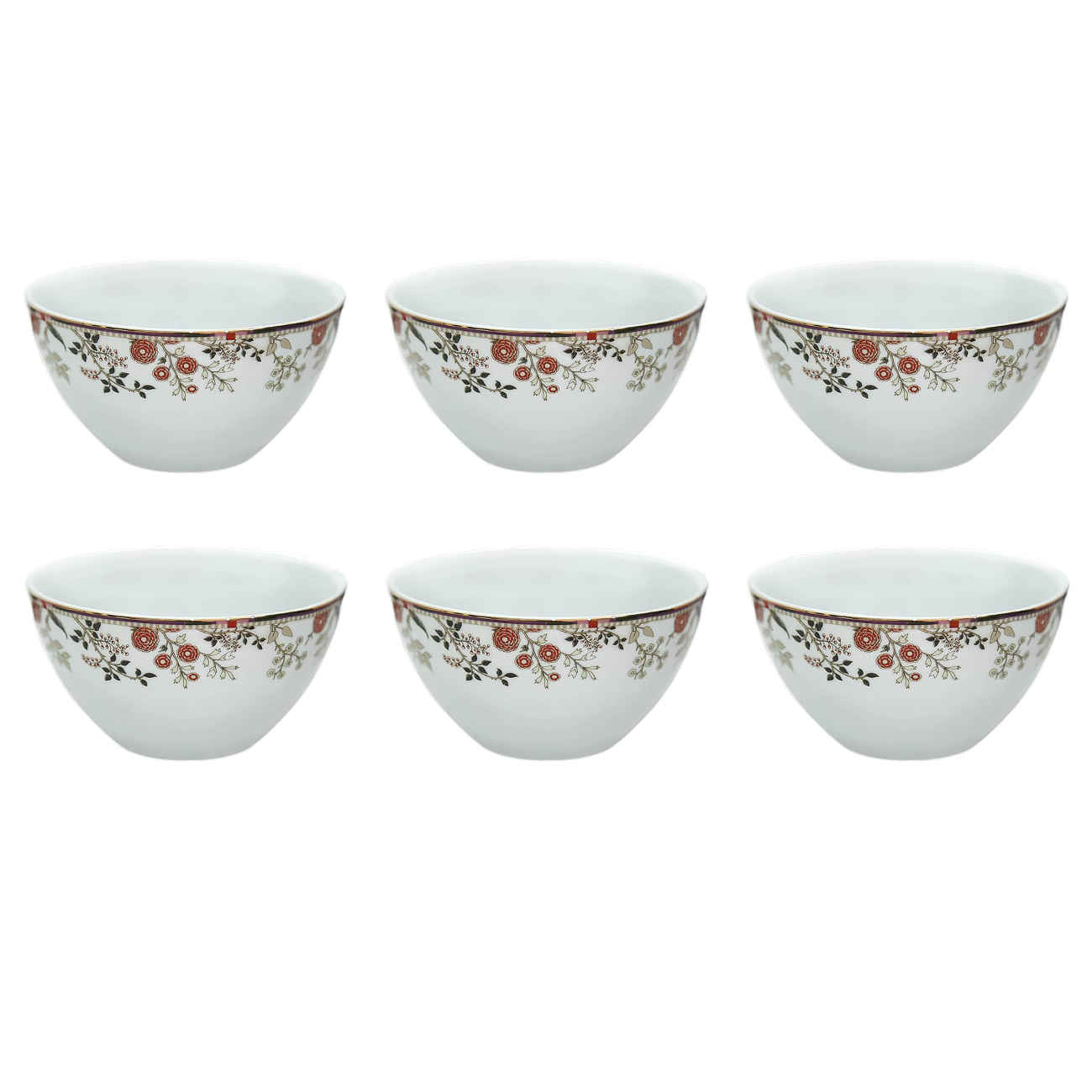 Duurzame melamine kom set van 6 – wit met bloemen
