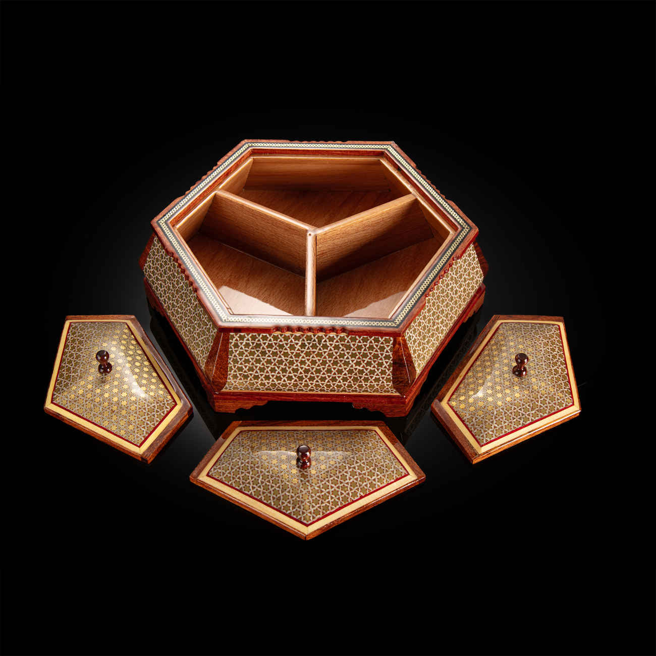 Elegante houten Khatam Kari snoepschaal