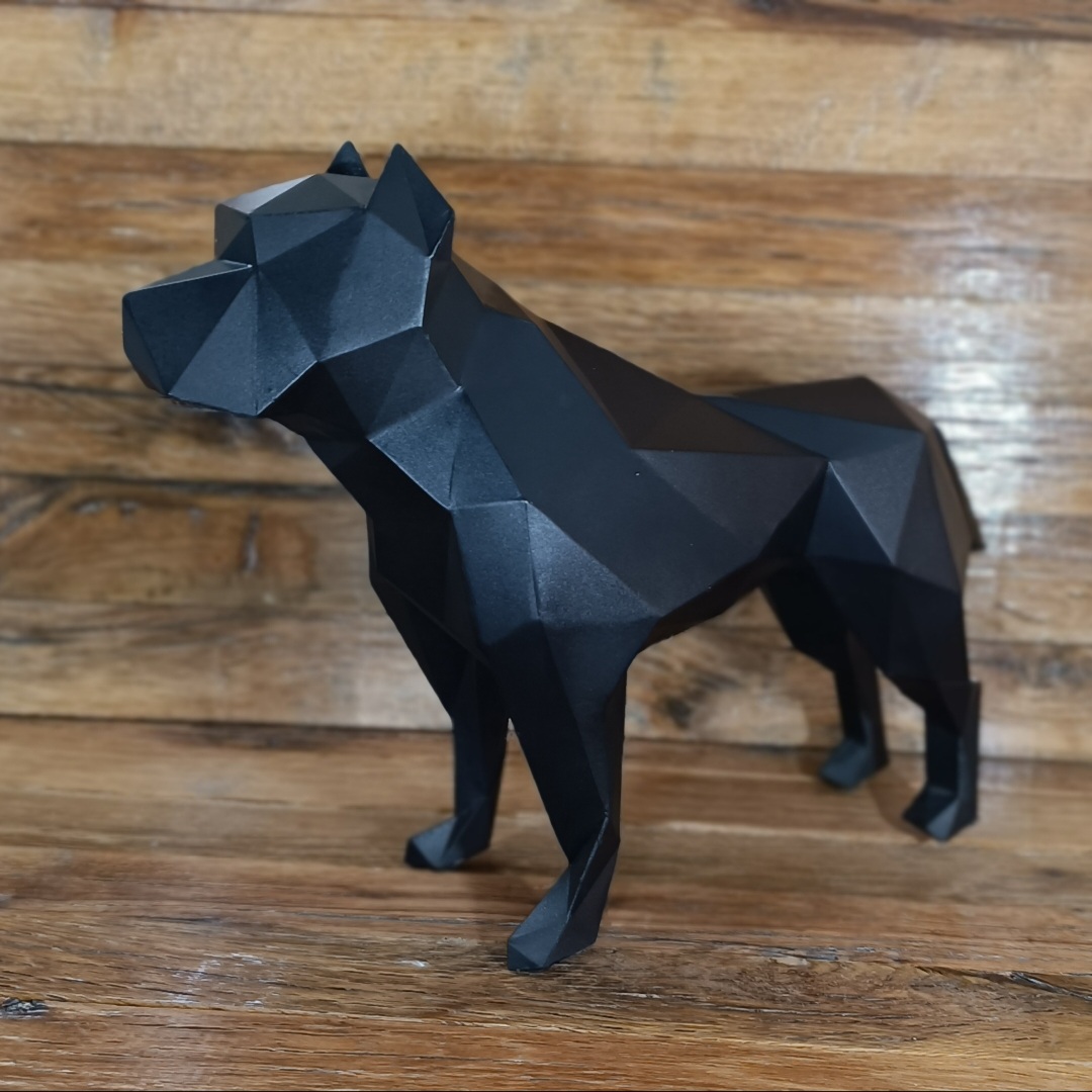 Geometrisch Pitbull Kubisme Beeld – Handgemaakt Moderne Kunst
