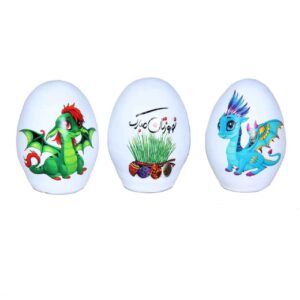 Haft-Sin Beschilderd Ei voor Nowruz – Draakontwerp (Set van 3)