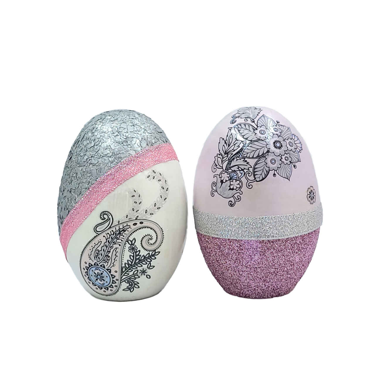 Haft-Sin Beschilderd Ei voor Nowruz – Bloemen & Paisley (Set van 2)
