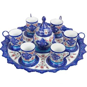 Handgemaakt Perzisch Theeservies – Minakari Email Blauw